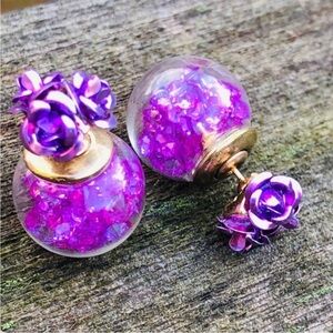 Floral CZ Stud Ball Double Sided Earring